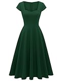 Berylove Cocktailkleid Damen Elegant Für Hochzeit Kleid Herbst Damen Abschlusskleid Halloween Kleid Rockabilly Kleid Kleid Grün Wednesday Addams Kleid BLP8009 DarkGreen S