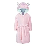 CuteOn Junge Mädchen Morgenmantel aus Flanell mit Kapuze Plüsch Kuscheliger Bademantel Einhorn S