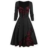 NFAOEGJ Damen Mittelalter Kleid Gothic Kleider, Steampunk Lace Up Kleid, Vintage Langarmkleid, Karneval Party Cosplay Halloween Kostüm Damen (Vintage Mittelalter Kleid, XL)