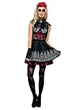 Smiffys Fever Tag der Toten Kostüm, mit Kleid, befestigtem Unterrock & Rosen-Kopfschmuck
