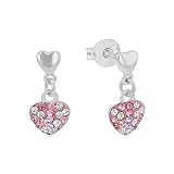 Prinzessin Lillifee Ohrhänger 925 Sterling Silber Mädchen Kinder Ohrschmuck, mit Preciosa, 1,2 cm, Silber, Herz, Kommt in Schmuck Geschenk Box, 2013169