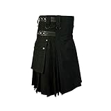 Herren Scottish Kilt Combat Cosplay Punk Gothic Highland Einfarbig Schottenrock Traditionelle Kostüme Herren Mittellanger Rock mit Tasche