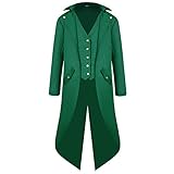 FYMNSI Herren Gothic Steampunk Frack Mantel Männer Mittelalter Viktorianischen Vintage Jacke mit Waistcoat Uniform Lange Smoking Karneval Fasching Halloween Kostüm Party Cosplay Verkleidung Grün S
