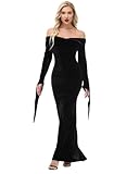 YAOHUOLE Halloween Kleid Damen Festkleid Damen Ballkleid Maxi Kleider Schulterfrei Halloween Kostüm Family Damen Schwarz L
