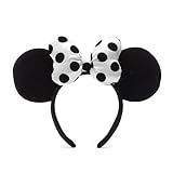 Disney Store Offizieller Walt Disney World Minnie Maus Ohren Haarreif in Monochrom, Unisex Samt-Finish Kopf-Accessoire mit Schleife für Erwachsene - Einheitsgröße