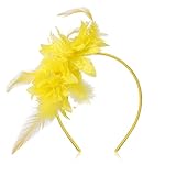 MWOOT Feder Haarreif mit Künstlichen Blumen, 1920er Fascinator Kopfschmuck für Damen, Gelb Feder 20er Jahre Stirnband für Karneval Cocktail Hochzeit Tee-Party Accessoires
