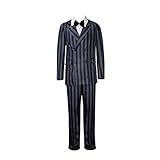 Herren 1920er Gangster Familie Cosplay Schwarz und Weiß gestreift Blazer Hose Hemd Krawatte Set Halloween Kostüm, Gomez Addams 2, 3XL