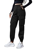 SOLY HUX Damen Cargo Hose Classics Cargohose Straight Hohe Taille Capri Lange Hosen Streatwear mit Taschen Schwarz L
