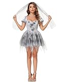 Koongso Halloween-Kostüm für Damen, Geisterbraut-Kostüm, Horror, Vampir, Verkleidung mit Schleier, gruselige Zombiebraut, Rollenspiel, Party, Uniform, Bühnenaufführung, Dress Up