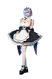 CR ROLECOS Re Life In A Different World From Zero Maid Cosplay Rem Ram Cosplay Kostüm Outfit Uniform Komplettset Halloween Karneval Dress Up M