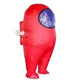 MXoSUM Amon Us Aufblasbares Kostüm für Erwachsene, lustiges Halloween-Raumanzug, Kostüm, Astronauten-Figuren für Erwachsene, Spiel-Fans (rot)