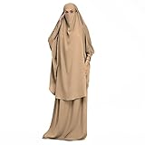 DOTBUY-SHOP Muslimisches Kleid Damen Einfarbig Zweiteiliger Muslim Lange Robe mit Hijab Naher Osten Dubai Arab Islamischer Ramadan Sommerkleid Gebetskleidung Abaya für Frauen