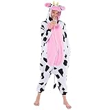 Spooktacular Creations Unisex Erwachsene Plüsch Pyjama Schlafanzug, Damen Herren Jumpsuit Jumpsuit Kuh Tier Kostüm Halloween Karneval Kostüm (Large, Multicolor)