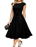 DRESSTELLS Damen Elegant Brautmutterkleider Hochzeitskleider Audrey Hepburn Kleid Damen Elegant Hochzeit Cocktailkleid Black L