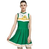 Funhoo Frauen Mädchen Cheerleader Kostüm Grün Kleid Rock Cheerleading Tanzen Uniform Halloween Cosplay Sport Outfit Staffel 4 für Kinder Erwachsene (M, Erwachsene)