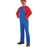 VISVIC Cosplay Kostüm Super Brothers Klempner, Kostüm mit Bodysuit, Cap und Schnurrbart, Karneval Halloween Cosplay Kostüm für Herren Damen Junge Mädchen Kinder, Herren Rot, L