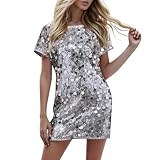 Kleid Damen Pailletten Kurze,Etuikleid Paillettenkleid Frauen| Minikleid Damen Glitzer Kleid mit Fransen Off Shoulder Cocktailkleid Abendkleider Tunika Kleid A Linien Kleid