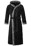 Di Vadini Unisex Herren Damen Bademantel Prato mit Kapuze I Morgenmantel flauschig I Nachtwäsche aus edler Mikrofaser Farbe: Black/Grey, Grösse: XL