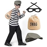 Spooktacular Creations Kinder Räuber Kostüm, Einbrecherhemdhose, Unisex Bank Robber Kostüm für Jungen, Girls Halloween Dress Up, Rollenspiel, Cosplay-Party-L