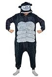 RANSUU Gorilla Onesie Kostüm Kong Relaxo Jumpsuit Erwachsene Pyjama Damen Herren Tier Schlafanzug Weihnachten Karneval Halloween Jingang L
