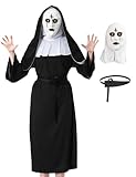 Ponjauk Nonnen Kostüm Damen, nonnenkostüm damen gruselig the nun kostüm Kleid für Erwachsene Kleidung Halloween Cosplay