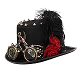 BLESSUME Steampunk Hut mit Brille for Halloween, Mottoparty, Karneval (Schwarz 1, L)