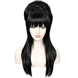 Linfairy Lange gerade schwarze Perücke Big Bouffant Beehive Perücken für Frauen passt 50er Jahre 80er Jahre Kostüm