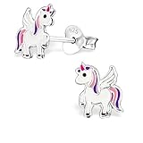 Einhorn mit Flügel Ohrstecker 925 Echt Silber Pferd Kinder Mädchen Ohrringe Pegasus