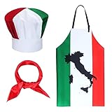 Keymall Italienisches Kochkostüm Kochmütze und Schürze für Frauen Italienische Flagge Latzschürze Backstoff Kochschürze für Zuhause Küche, Set B, Standard