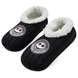 Disney Nightmare Before Christmas Damen Ballerina Hausschuhe, Kuschel-Plüsch Hausschuhe - Geschenk für Frauen (Schwarz)
