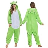 JONRRYIN Onesie Pyjama Damen Herren, Tierkostüm für Erwachsene, Unisex Tier Onesie Kostüm Pyjama, Frosch Schlafanzug Jumpsuit für Cosplay Karneval