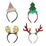 HSAJS 4 Stücke Weihnachten Haarreifen Weihnachtsmütze Stirnbänder Weihnachtsbaum Geweih Haarreif Rentier Haarbänder Kostüm Kopfbedeckung Kopfschmuck für Kinder Party Erwachsene