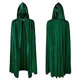 AOOWU Mittelalter Umhang Kapuzenumhang, Junge,Mädchen Halloween Umhang mit Kapuze, Dunkelgrün Umhang, Umhang kostüm Cape Satin, Umhang Kostüm Mantel Halloween Weihnachten Karneval Kostüm