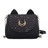 LIAOLI Luna Sailor Moon Tasche Kawaii Schwarz Cat GeldböRse Handbag Messenger Pailletten Cosplay Crossbody Schultertaschen