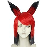 Anime Hazbin Alastor Perücke Hazbin Alastor Hotel Cosplay Requisiten Dämon Kurze Schwarz Rot Perücke Kostüm für Halloween, Karneval, Maskerade