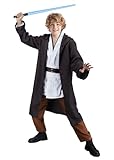 FOVER Jedi Kostüm für Kinder mit Blau Lightsaber Obi Wan Kenobi Tunika Kapuzenmantel Outfit Umhang mit Kapuze Mittelalterlich Hoodies Jedi Robe Halloween Karneval Cosplay Set für Kind FR025XXL