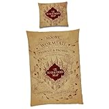 Harry Potter Wende Bettwäsche-Set für Kinder · Kinderbettwäsche 135x200 80x80 cm aus 100% Baumwolle · Motiv Karte des Rumtreibers Hogwarts
