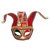 Venezianische Narrenmaske im Vintage-Stil, für Karneval, Halloween, Weihnachten, Cosplay, Party, Fantasieball (venezianische Maske, halbes Gesicht, klassisch, rot)