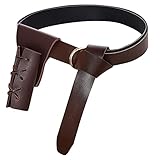 jerbro 2 Stück Mittelalterlicher Kunstledergürtel + Leder Schwert Holster Renaissance-Rittergürtel Wikinger-Drachenmuster Kostümzubehör für Halloween Cosplay Ritter Pirate Kostüm (Braun)