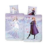 MTOnlinehandel Bettwäsche 135x200, Kinderbettwäsche Anna & ELSA, Mädchenbettwäsche, 100% Baumwolle, 1x Kissenbezug 80x80 + Bettbezug 135x200, Reißverschluss (Frozen)