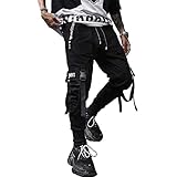 XYXIONGMAO Herren-Jogginghose, Techwear, Hip-Hop Haremshose, Streetwear, taktische Trainingshose, schwarz, Groß