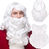 Perücke Weihnachtsmann mit Bart, 2 in 1 - Weihnachtsmann Bart - Nikolausbart Bart weiß Weiss - Perücke zum Verkleiden als Nikolaus - Weihnachtsmann - Santa - Weihnachten