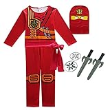 Thombase Ninja-Krieger-Verkleidung, Kostüm für Jungen, Kinder, Cosplay und Kostümparty, Kleidung mit Waffe Gr. Small, rot