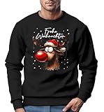 MoonWorks Sweatshirt Herren Weihnachtspullover Rentier Aufdruck Frohe Weihnachten Weihnachtsoutfit Männer schwarz L