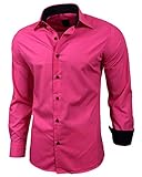 Baxboy Herren-Hemd Slim-Fit Bügelleicht Für Anzug, Business, Hochzeit, Freizeit - Langarm Hemden für Männer Langarmhemd R-44, Farbe:Pink, Größe:M