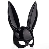 lulalula Plastikhasenmaske mit Ohren für Halloween,Geburtstag,Party,Cosplay,Abschlussball,Ostern für Unisex-Erwachsene Schwarz