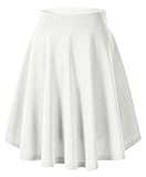 Damen Mädchen Basic Solid vielseitige dehnbaren informell Mini Skater Rock (S, Weiß-Lange)
