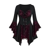 EMATOP Viktorianische Kleidung Damen Gothic Kleid Renaissance Mittelalter Partykleid Spitze Halloween Kostüm mit Trompetenärmel Schnürkleid Hohe Taille Elegant Cocktailkleid Knielang Ballkleid