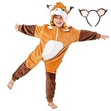 corimori - Faye der Fuchs Kinder Jungen Mädchen Onesie Jumpsuit Anzug Kostüm Verkleidung (Gr. 110-130cm) Orange-Braun