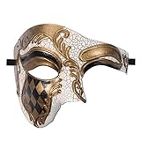 JewelryWe Venezianische Maskerade Maske für Herren: Gold Phantom der Oper Halbmaske Vintage Italienische Karnevalsmaske Halbgesichtsmaske Kostüm Maske für Männer Halloween Cosplay Karneval Party